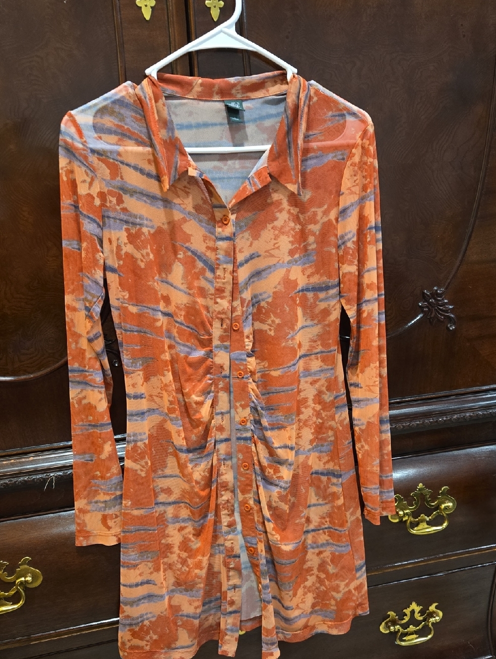 Orange and Blue Button-Up Long Sleeve Tunic